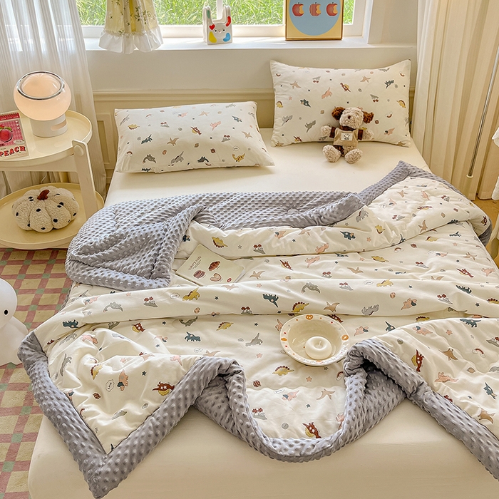 91家纺网 家纺一手货源 找家纺 梦依依 2026新款A类全棉豆豆绒大豆被冬被春秋被豆豆被子被芯 恐龙星球