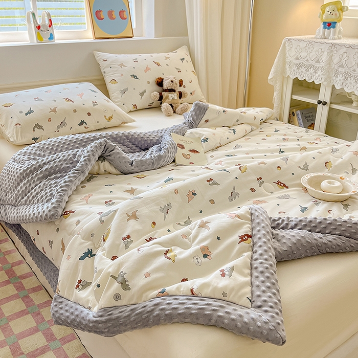 91家纺网 家纺一手货源 找家纺 梦依依 2026新款A类全棉豆豆绒大豆被冬被春秋被豆豆被子被芯 恐龙星球