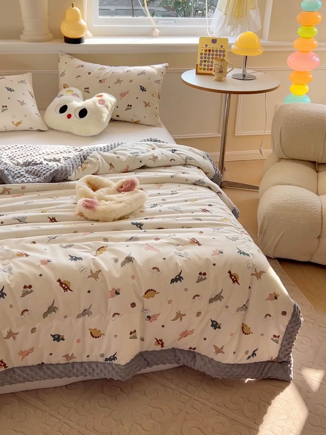 91家纺网 家纺一手货源 找家纺 梦依依 2026新款A类全棉豆豆绒大豆被冬被春秋被豆豆被子被芯 恐龙星球