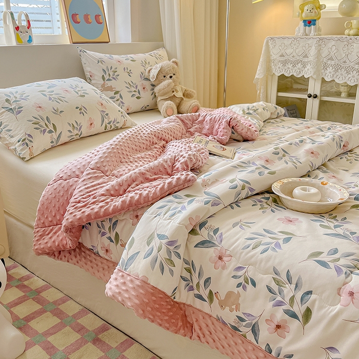 91家纺网 家纺一手货源 找家纺 梦依依 2026新款A类全棉豆豆绒大豆被冬被春秋被豆豆被子被芯 轻纱漫舞