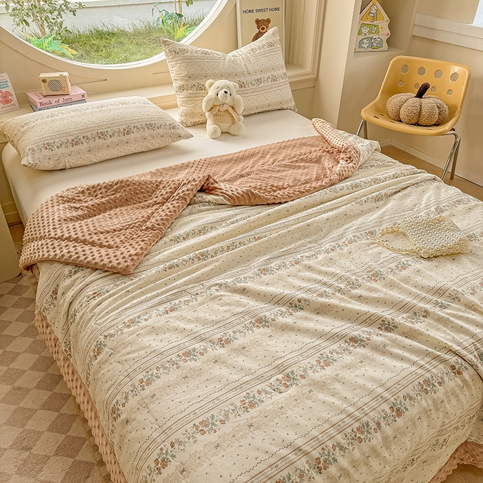 91家纺网 家纺一手货源 找家纺 梦依依 2026新款A类全棉豆豆绒大豆被冬被春秋被豆豆被子被芯 秋日玫瑰