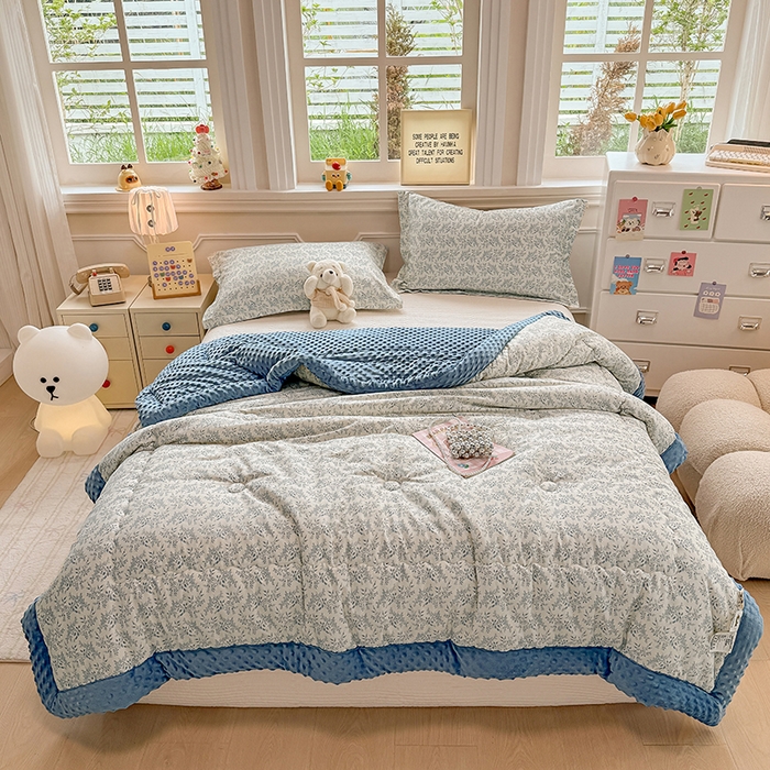 91家纺网 家纺一手货源 找家纺 梦依依 2026新款A类全棉豆豆绒大豆被冬被春秋被豆豆被子被芯 瑞莎-蓝