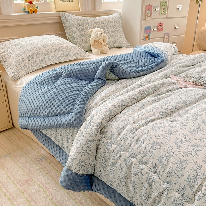91家纺网 家纺一手货源 找家纺 梦依依 2026新款A类全棉豆豆绒大豆被冬被春秋被豆豆被子被芯 瑞莎-蓝