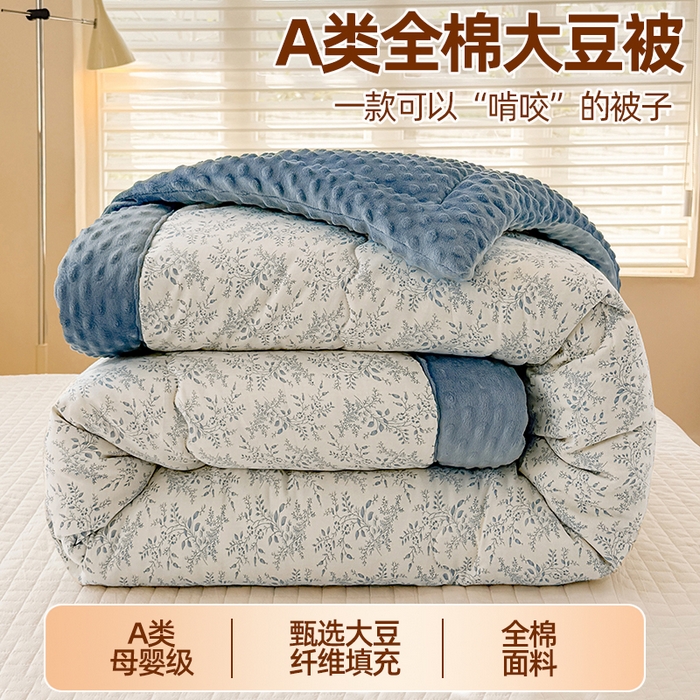 91家纺网 家纺一手货源 找家纺 梦依依 2026新款A类全棉豆豆绒大豆被冬被春秋被豆豆被子被芯 瑞莎-蓝