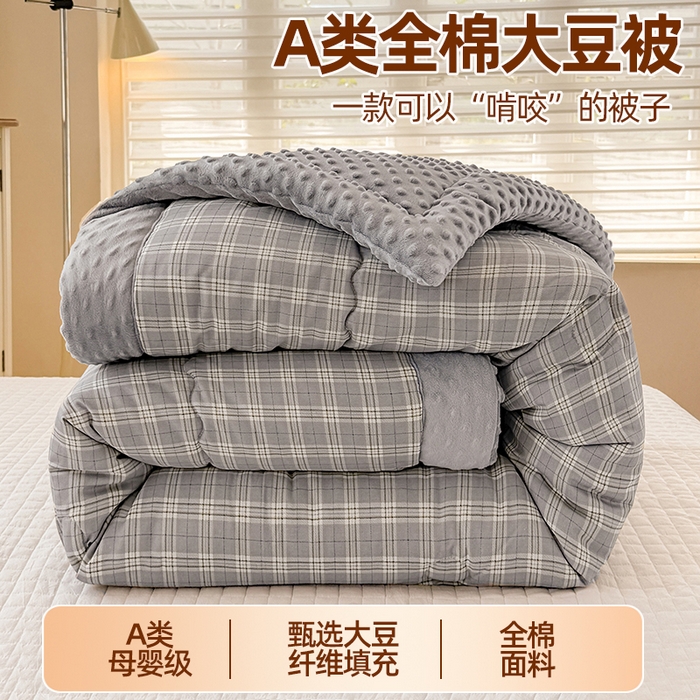 91家纺网 家纺一手货源 找家纺 梦依依 2026新款A类全棉豆豆绒大豆被冬被春秋被豆豆被子被芯 听风-灰