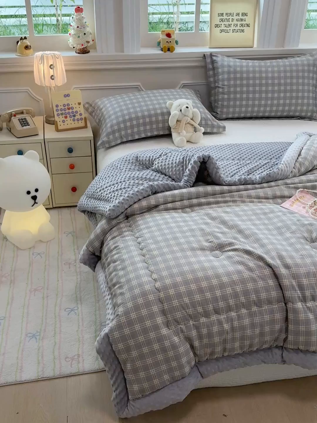 91家纺网 家纺一手货源 找家纺 梦依依 2026新款A类全棉豆豆绒大豆被冬被春秋被豆豆被子被芯 听风-灰