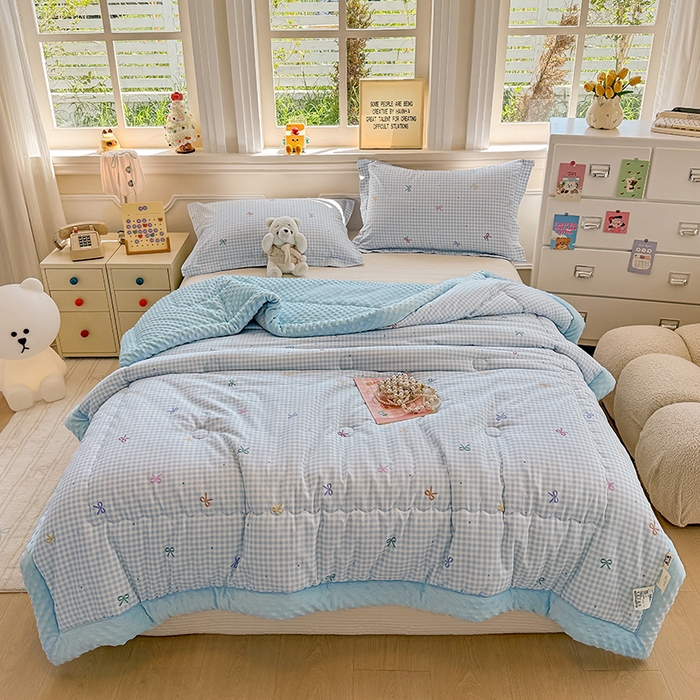 91家纺网 家纺一手货源 找家纺 梦依依 2026新款A类全棉豆豆绒大豆被冬被春秋被豆豆被子被芯 夏日恋格-兰