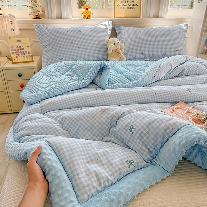 91家纺网 家纺一手货源 找家纺 梦依依 2026新款A类全棉豆豆绒大豆被冬被春秋被豆豆被子被芯 夏日恋格-兰