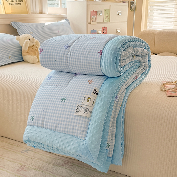 91家纺网 家纺一手货源 找家纺 梦依依 2026新款A类全棉豆豆绒大豆被冬被春秋被豆豆被子被芯 夏日恋格-兰