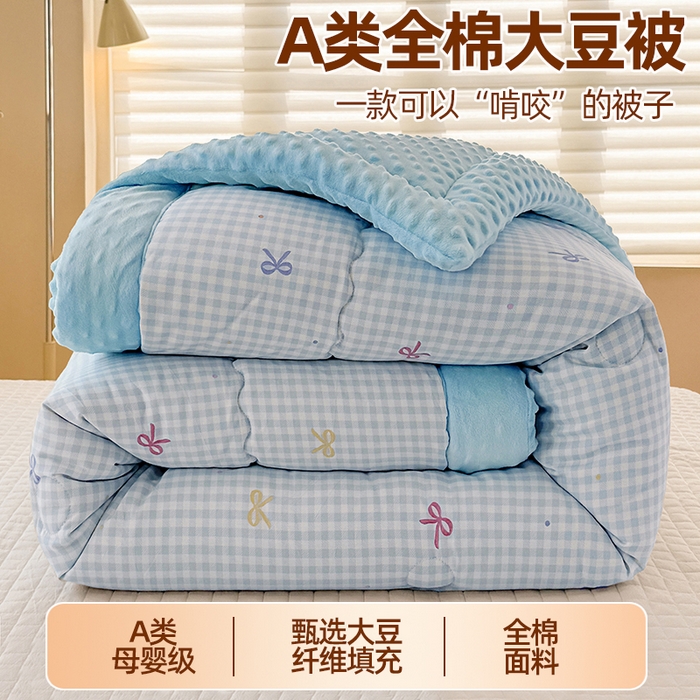 91家纺网 家纺一手货源 找家纺 梦依依 2026新款A类全棉豆豆绒大豆被冬被春秋被豆豆被子被芯 夏日恋格-兰