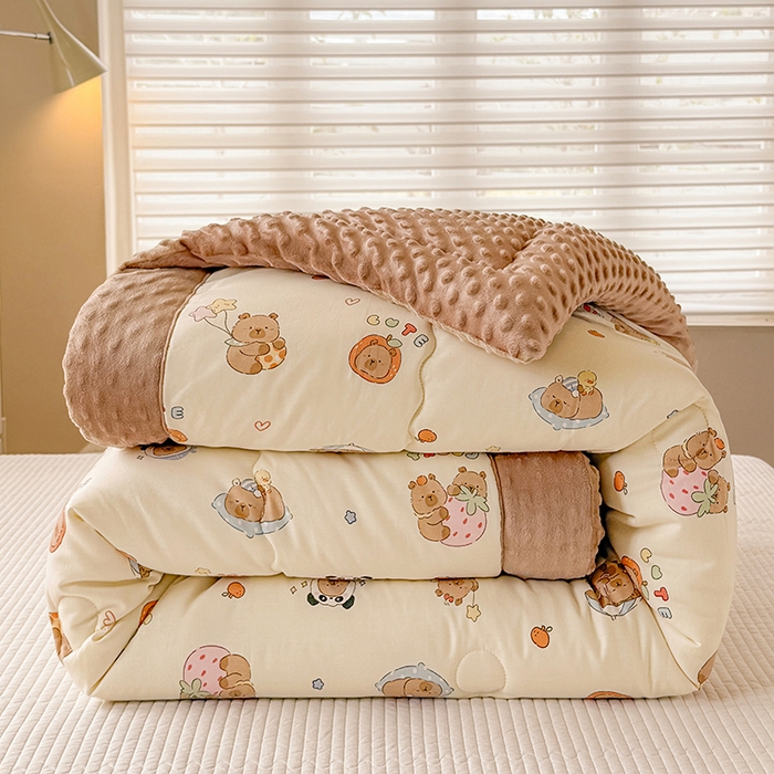 91家纺网 家纺一手货源 找家纺 梦依依 2026新款A类全棉豆豆绒大豆被冬被春秋被豆豆被子被芯 熊猫卡皮