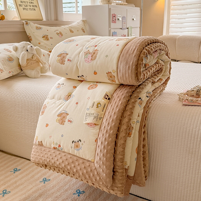 91家纺网 家纺一手货源 找家纺 梦依依 2026新款A类全棉豆豆绒大豆被冬被春秋被豆豆被子被芯 熊猫卡皮