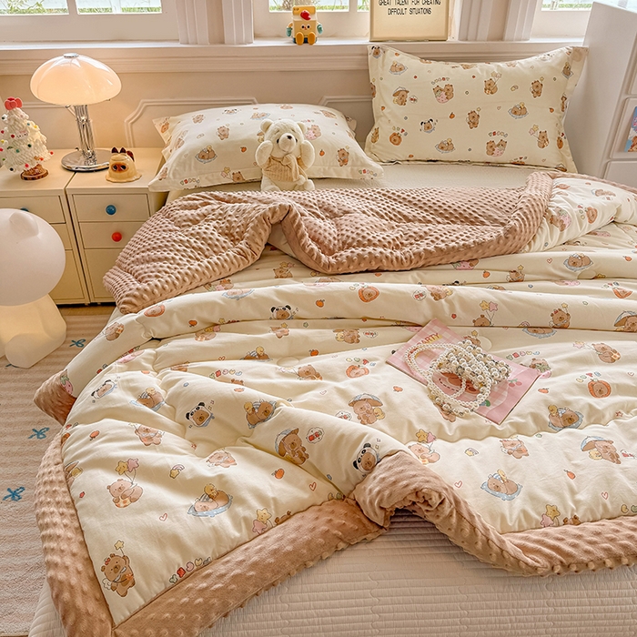 91家纺网 家纺一手货源 找家纺 梦依依 2026新款A类全棉豆豆绒大豆被冬被春秋被豆豆被子被芯 熊猫卡皮