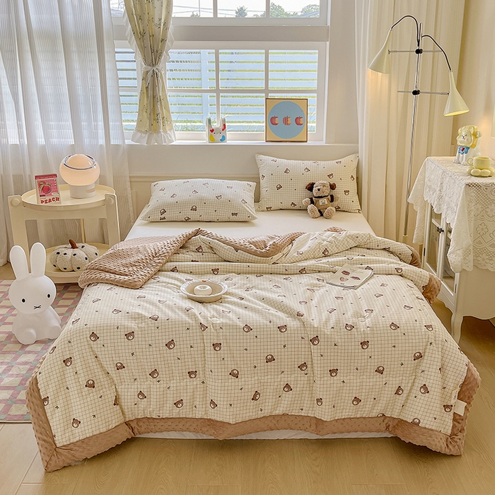 91家纺网 家纺一手货源 找家纺 梦依依 2026新款A类全棉豆豆绒大豆被冬被春秋被豆豆被子被芯 熊仔