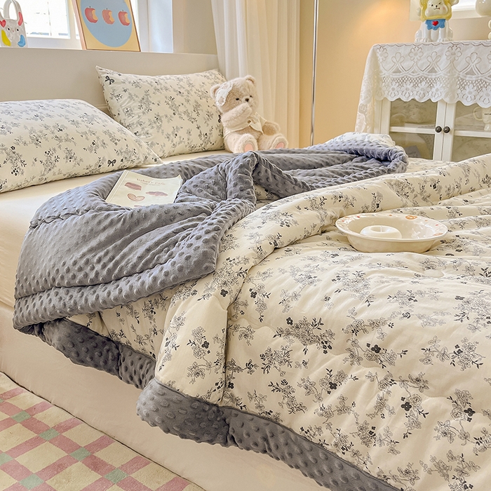 91家纺网 家纺一手货源 找家纺 梦依依 2026新款A类全棉豆豆绒大豆被冬被春秋被豆豆被子被芯 萱花