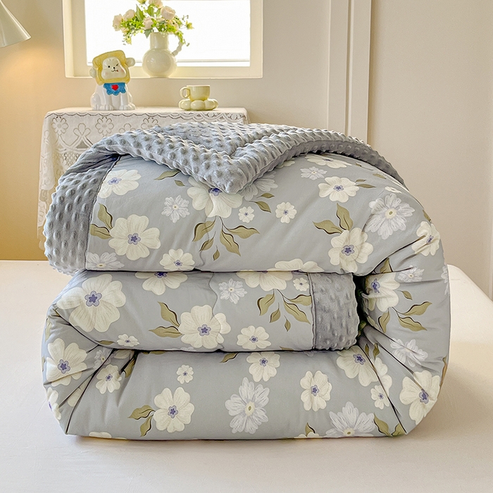 91家纺网 家纺一手货源 找家纺 梦依依 2026新款A类全棉豆豆绒大豆被冬被春秋被豆豆被子被芯 云深白茶