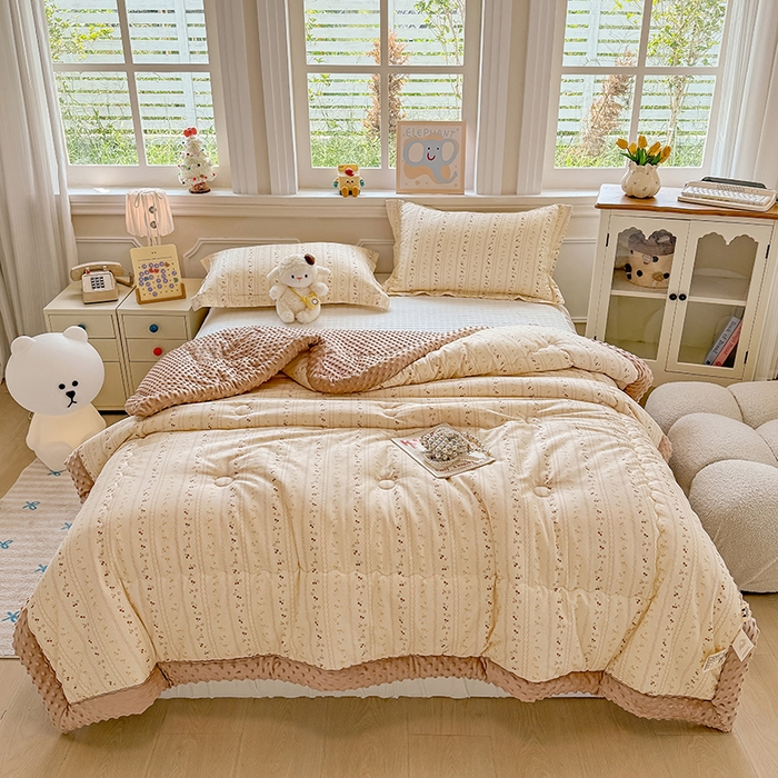 91家纺网 家纺一手货源 找家纺 梦依依 2026新款A类全棉豆豆绒大豆被冬被春秋被豆豆被子被芯 樱桃树