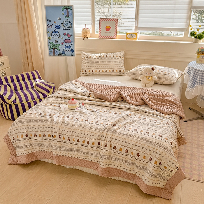 91家纺网 家纺一手货源 找家纺 梦依依 2026新款A类全棉豆豆绒大豆被冬被春秋被豆豆被子被芯 费尔岛小熊