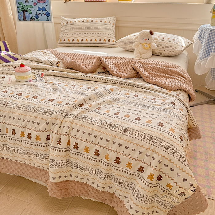 91家纺网 家纺一手货源 找家纺 梦依依 2026新款A类全棉豆豆绒大豆被冬被春秋被豆豆被子被芯 费尔岛小熊