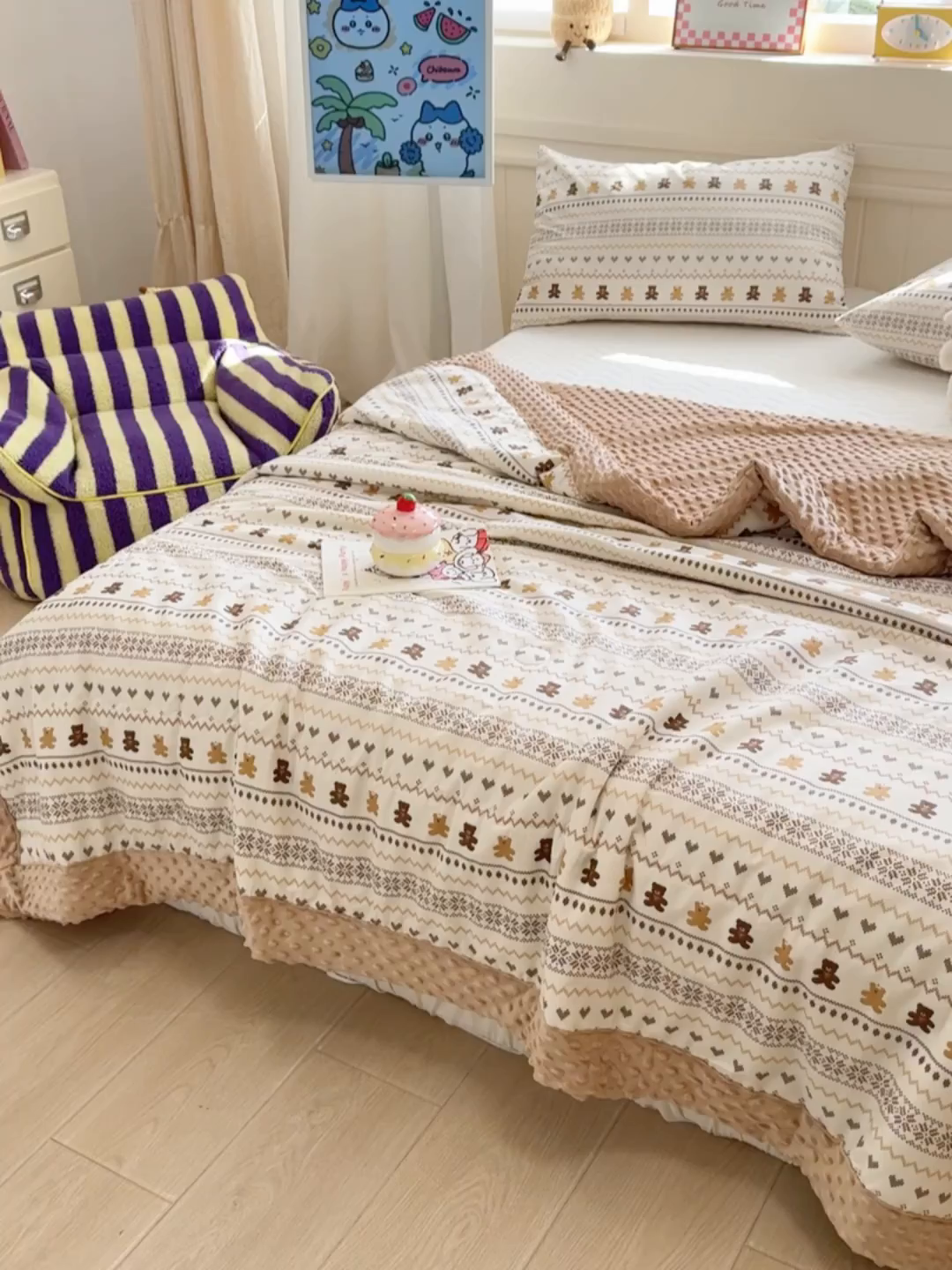 91家纺网 家纺一手货源 找家纺 梦依依 2026新款A类全棉豆豆绒大豆被冬被春秋被豆豆被子被芯 费尔岛小熊