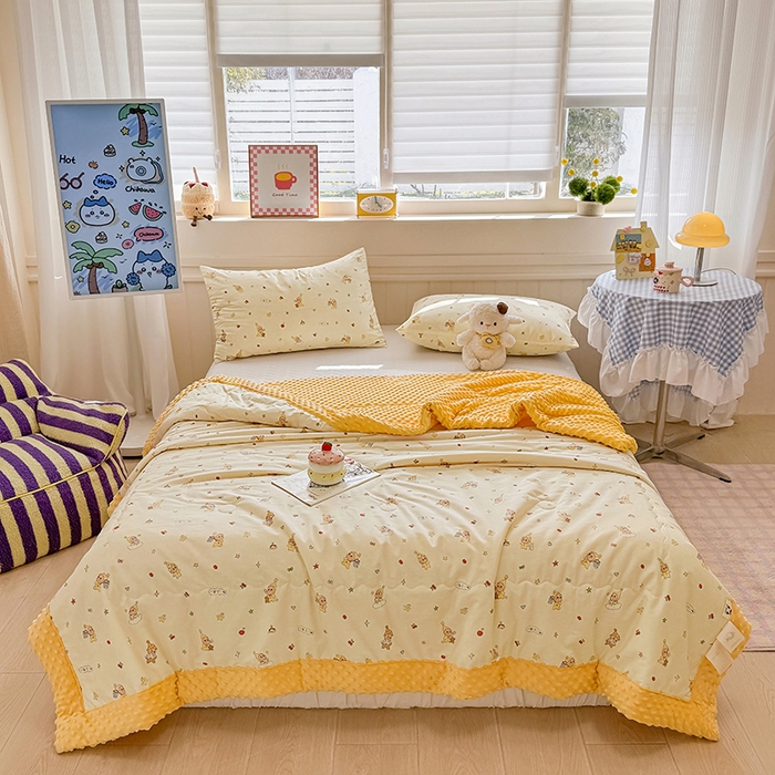 91家纺网 家纺一手货源 找家纺 梦依依 2026新款A类全棉豆豆绒大豆被冬被春秋被豆豆被子被芯 可爱星人