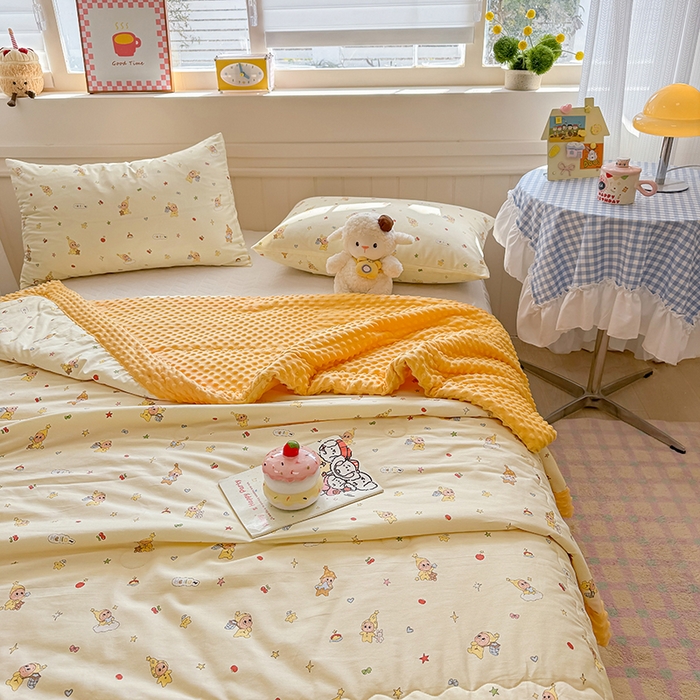 91家纺网 家纺一手货源 找家纺 梦依依 2026新款A类全棉豆豆绒大豆被冬被春秋被豆豆被子被芯 可爱星人