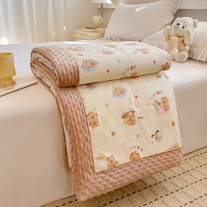 91家纺网 家纺一手货源 找家纺 梦依依 2026新款柔软舒适A类全棉豆豆被夏被春秋被子被芯 熊猫卡皮