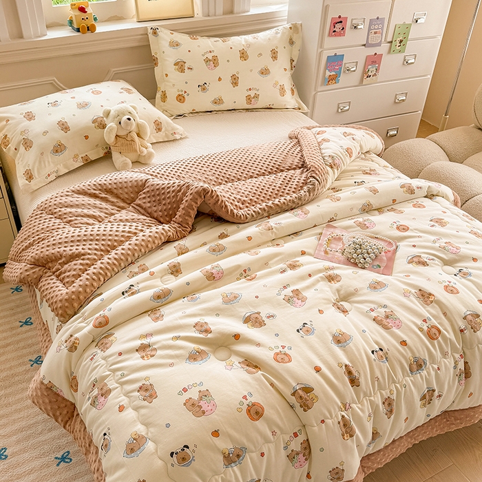 91家纺网 家纺一手货源 找家纺 梦依依 2026新款柔软舒适A类全棉豆豆被夏被春秋被子被芯 熊猫卡皮