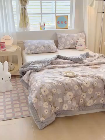91家纺网 家纺一手货源 找家纺 梦依依 2026新款柔软舒适A类全棉豆豆被夏被春秋被子被芯 云深白茶
