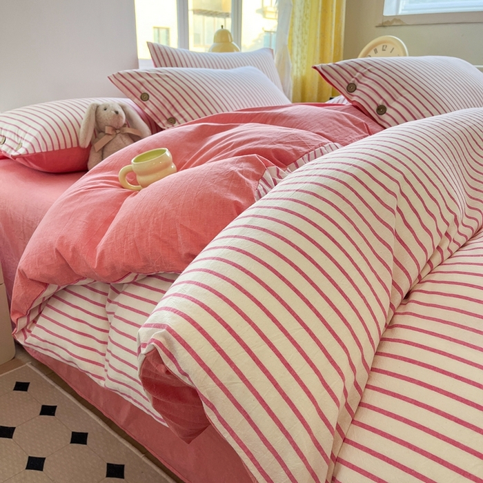 91家纺网 家纺一手货源 找家纺 （总）梦依依 2026新款A类全棉色织水洗棉纯棉格子钮扣款四件套学生宿舍三件套