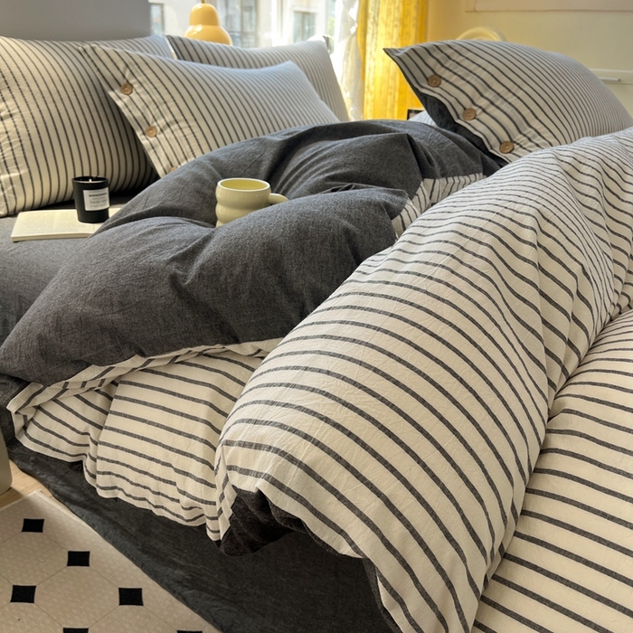 91家纺网 家纺一手货源 找家纺 （总）梦依依 2026新款A类全棉色织水洗棉纯棉格子钮扣款四件套学生宿舍三件套