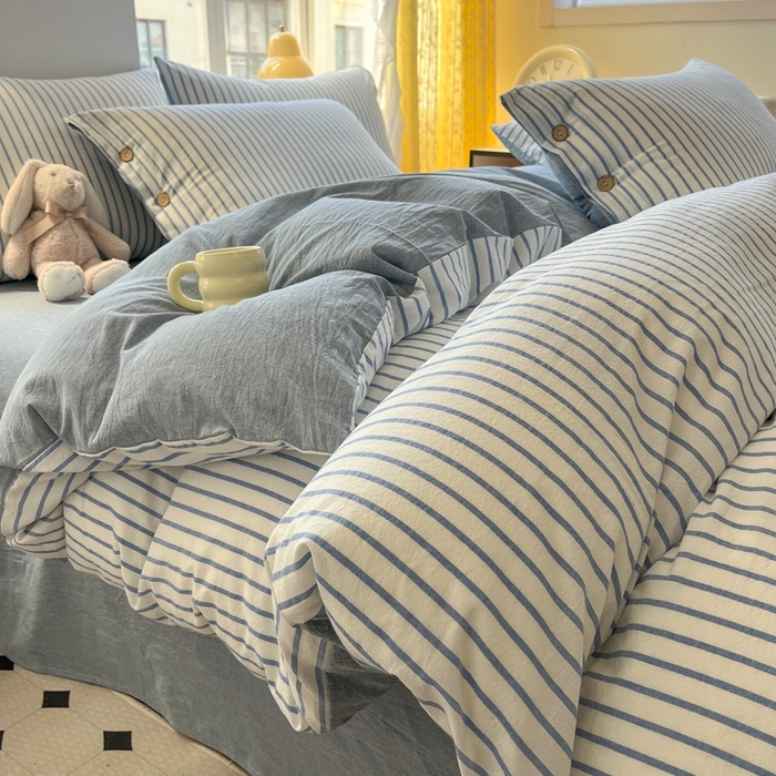 91家纺网 家纺一手货源 找家纺 （总）梦依依 2026新款A类全棉色织水洗棉纯棉格子钮扣款四件套学生宿舍三件套