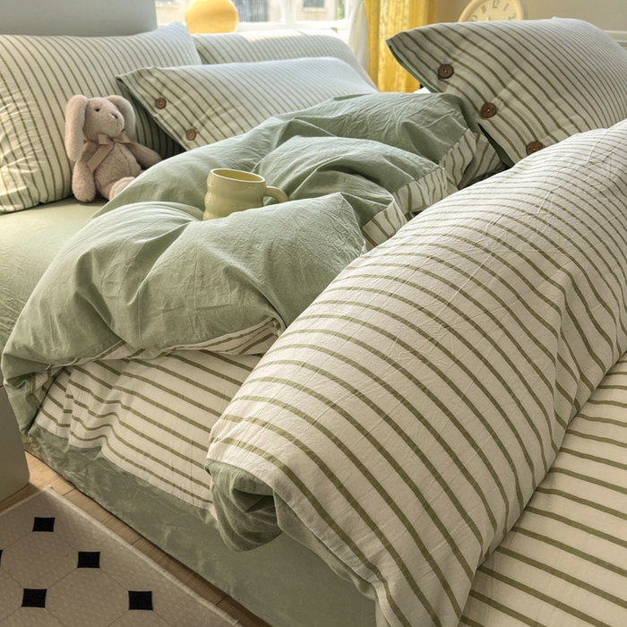 91家纺网 家纺一手货源 找家纺 （总）梦依依 2026新款A类全棉色织水洗棉纯棉格子钮扣款四件套学生宿舍三件套