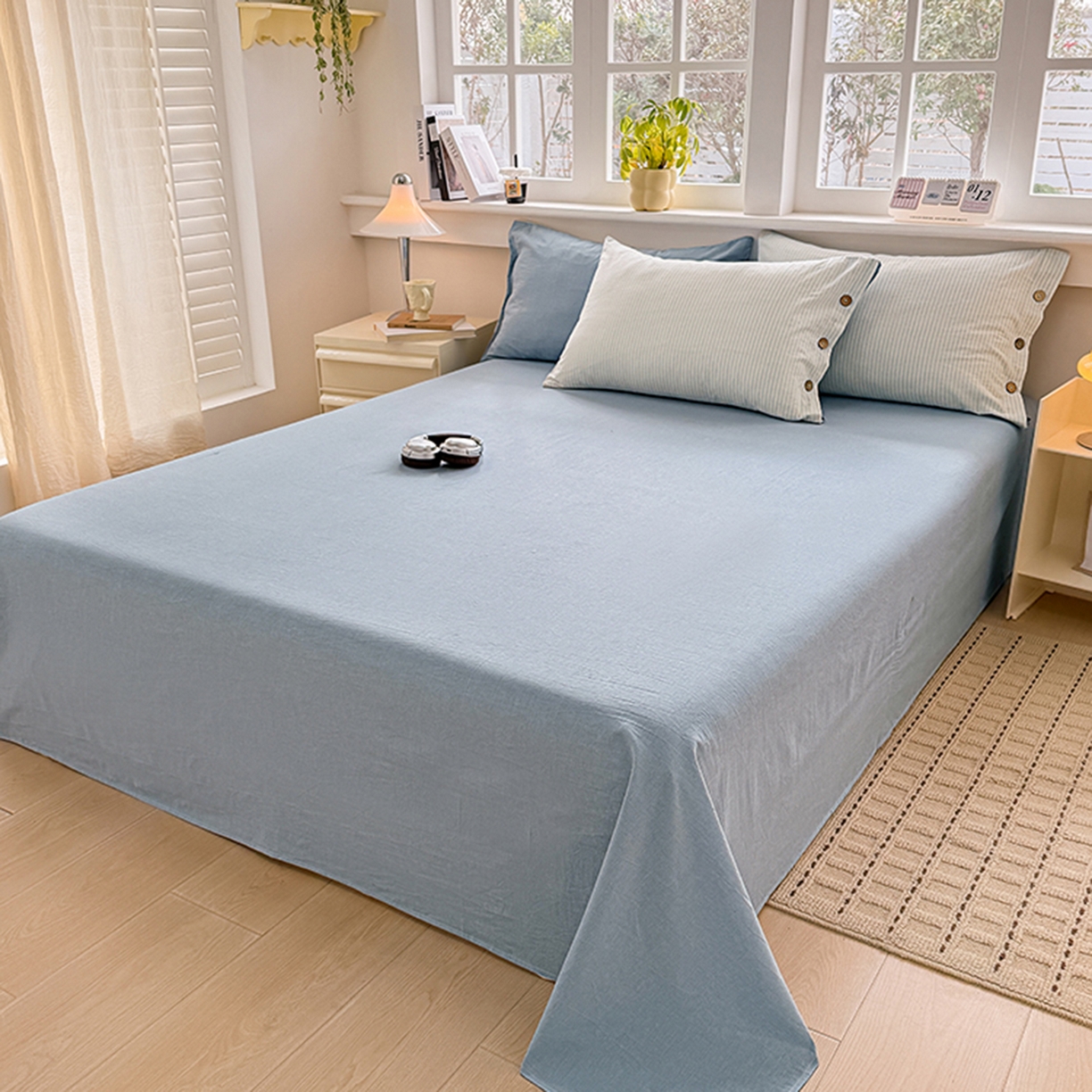 91家纺网 家纺一手货源 找家纺 梦依依 2026新款A类全棉色织水洗棉纯棉格子钮扣款四件套学生宿舍三件套 玛丽