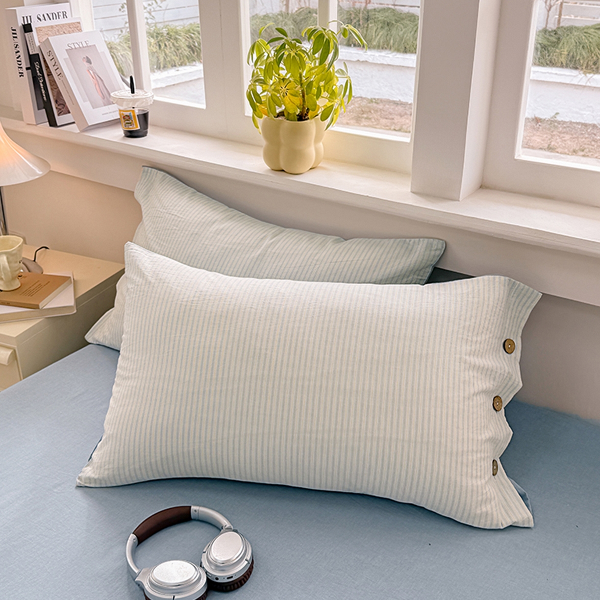 91家纺网 家纺一手货源 找家纺 梦依依 2026新款A类全棉色织水洗棉纯棉格子钮扣款四件套学生宿舍三件套 玛丽