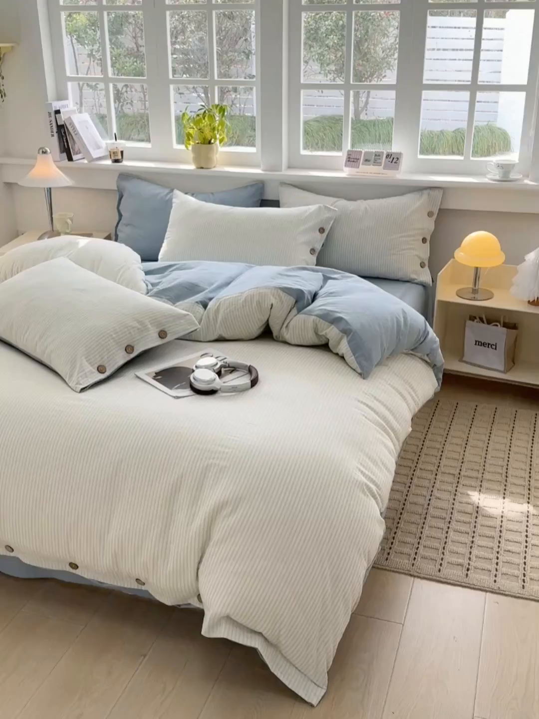 91家纺网 家纺一手货源 找家纺 梦依依 2026新款A类全棉色织水洗棉纯棉格子钮扣款四件套学生宿舍三件套 玛丽