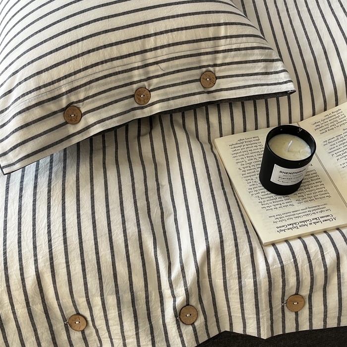 91家纺网 家纺一手货源 找家纺 梦依依 2026新款A类全棉色织水洗棉纯棉格子钮扣款四件套学生宿舍三件套 黑苏条