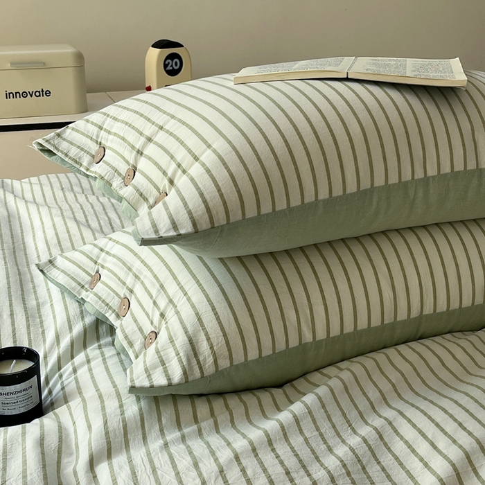 91家纺网 家纺一手货源 找家纺 梦依依 2026新款A类全棉色织水洗棉纯棉格子钮扣款四件套学生宿舍三件套 绿苏条