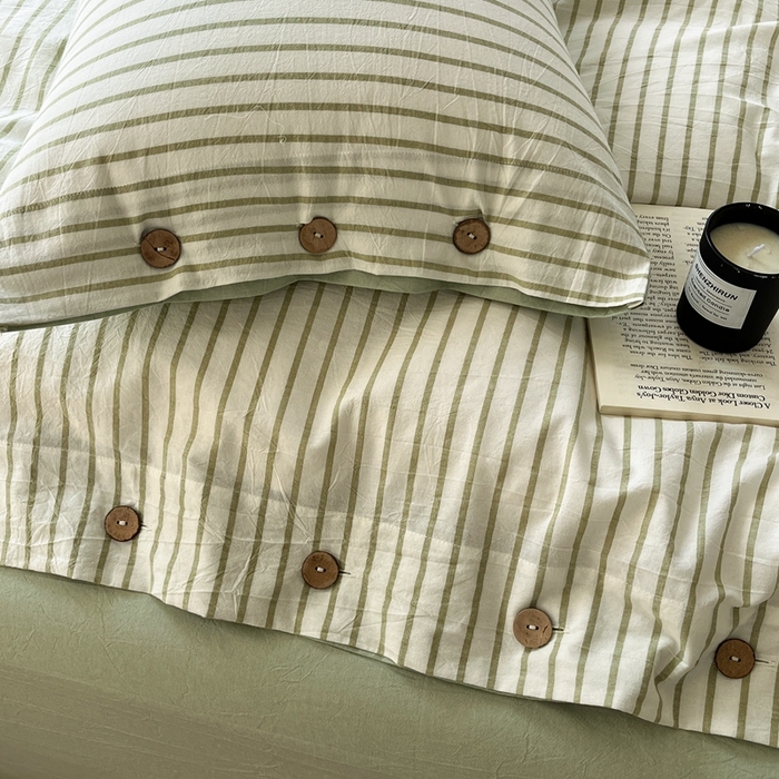 91家纺网 家纺一手货源 找家纺 梦依依 2026新款A类全棉色织水洗棉纯棉格子钮扣款四件套学生宿舍三件套 绿苏条