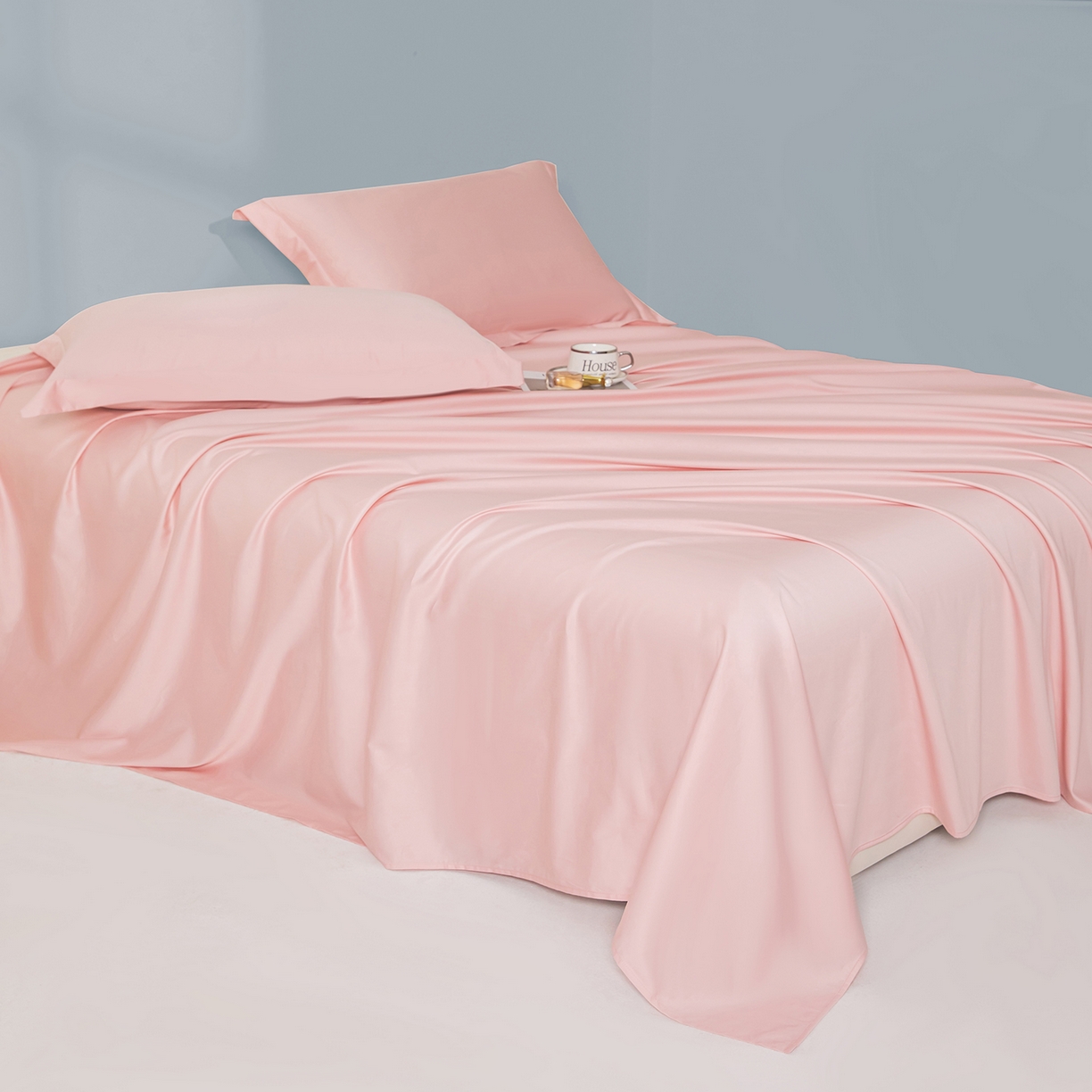 91家纺网 家纺一手货源 找家纺 佑金甜 2026新款A类60支新疆长绒棉纯棉床单系列单品床单床单单件 落樱粉