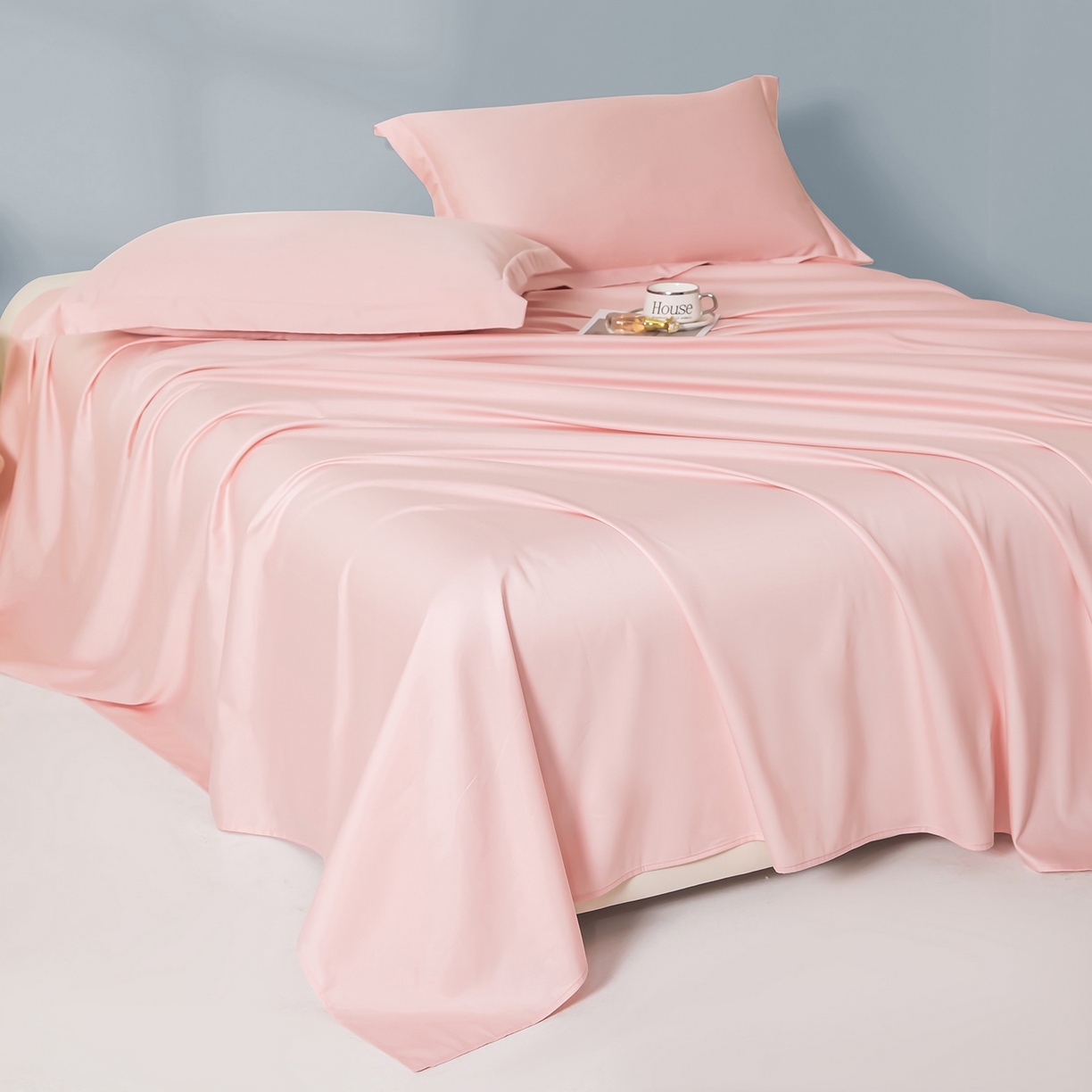 91家纺网 家纺一手货源 找家纺 佑金甜 2026新款A类60支新疆长绒棉纯棉床单系列单品床单床单单件 落樱粉