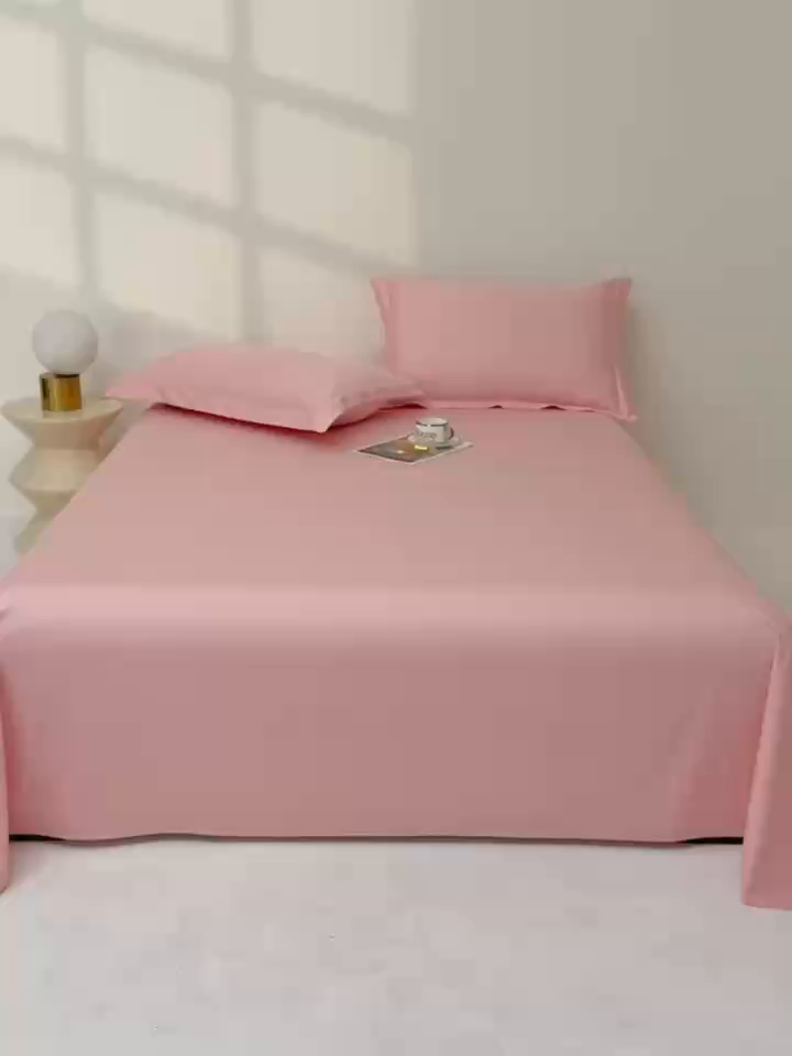 91家纺网 家纺一手货源 找家纺 佑金甜 2026新款A类60支新疆长绒棉纯棉床单系列单品床单床单单件 落樱粉