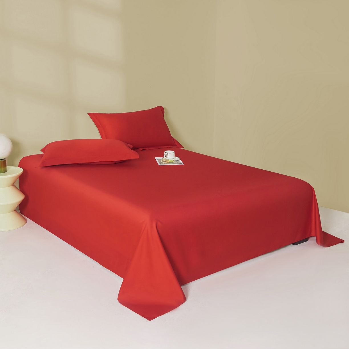 91家纺网 家纺一手货源 找家纺 佑金甜 2026新款A类60支新疆长绒棉纯棉床单系列单品床单床单单件 朱砂红