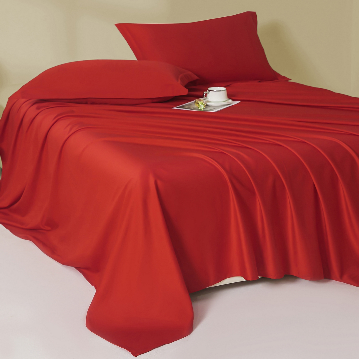 91家纺网 家纺一手货源 找家纺 佑金甜 2026新款A类60支新疆长绒棉纯棉床单系列单品床单床单单件 朱砂红