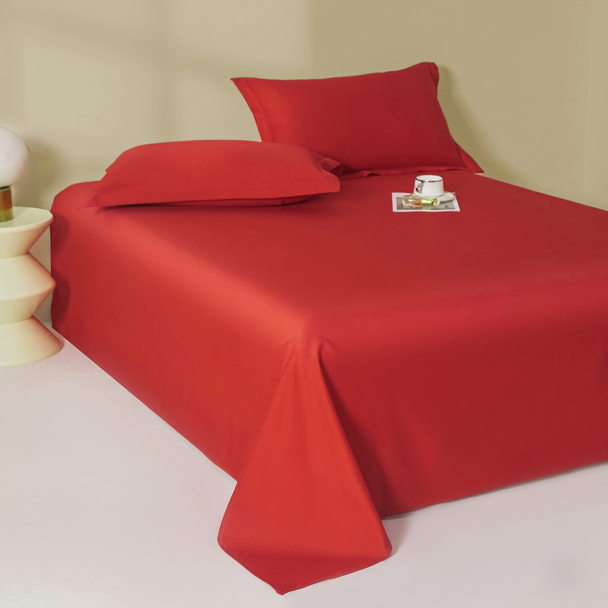 91家纺网 家纺一手货源 找家纺 佑金甜 2026新款A类60支新疆长绒棉纯棉床单系列单品床单床单单件 朱砂红