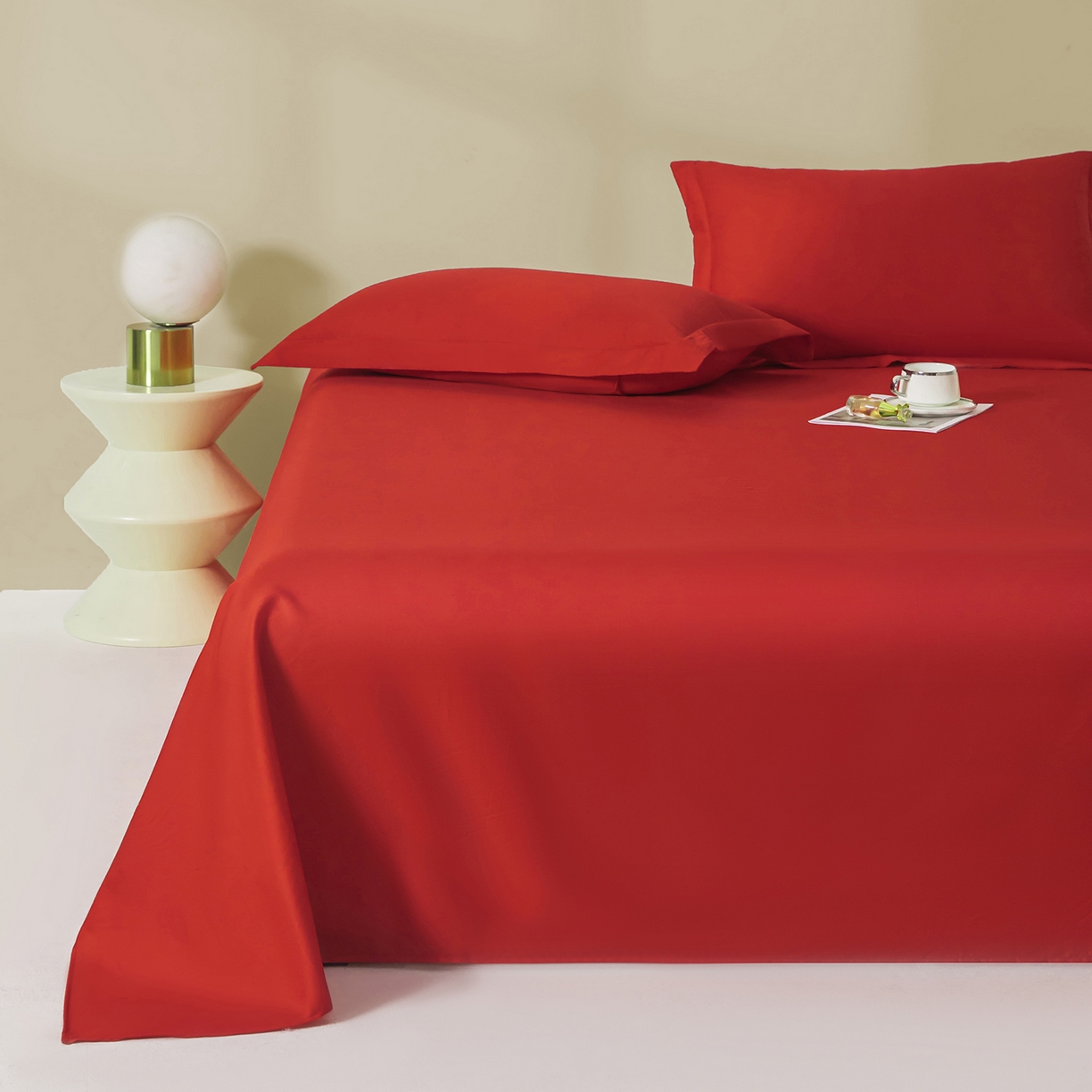 91家纺网 家纺一手货源 找家纺 佑金甜 2026新款A类60支新疆长绒棉纯棉床单系列单品床单床单单件 朱砂红