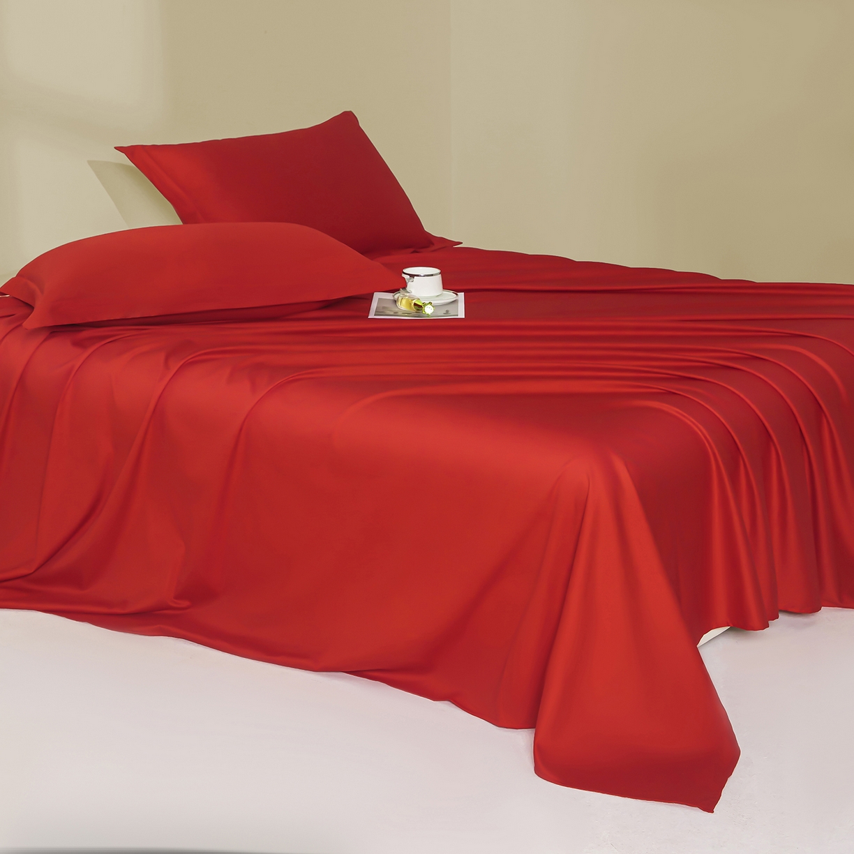 91家纺网 家纺一手货源 找家纺 佑金甜 2026新款A类60支新疆长绒棉纯棉床单系列单品床单床单单件 朱砂红