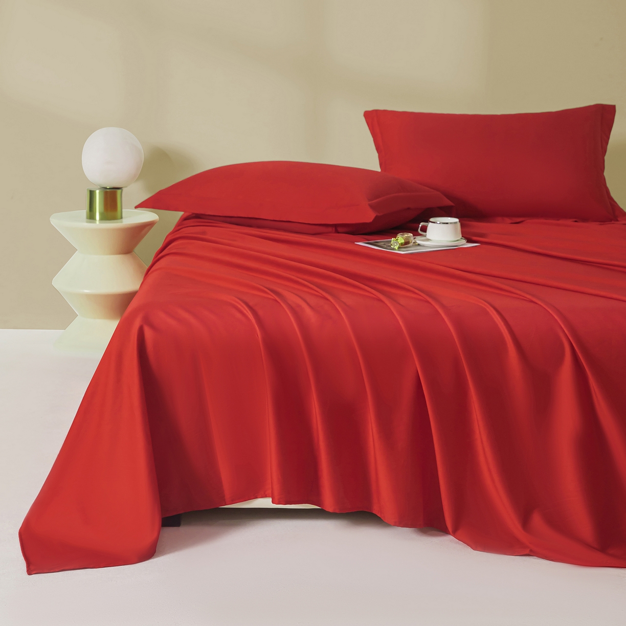 91家纺网 家纺一手货源 找家纺 佑金甜 2026新款A类60支新疆长绒棉纯棉床单系列单品床单床单单件 朱砂红