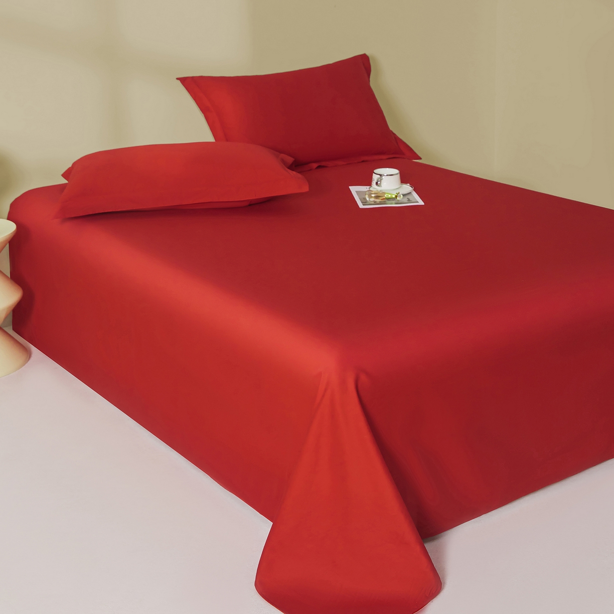 91家纺网 家纺一手货源 找家纺 佑金甜 2026新款A类60支新疆长绒棉纯棉床单系列单品床单床单单件 朱砂红