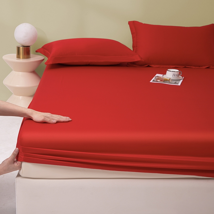 91家纺网 家纺一手货源 找家纺 佑金甜 2026新款A类60支新疆长绒棉纯棉床笠系列单品床笠床笠单件 朱砂红